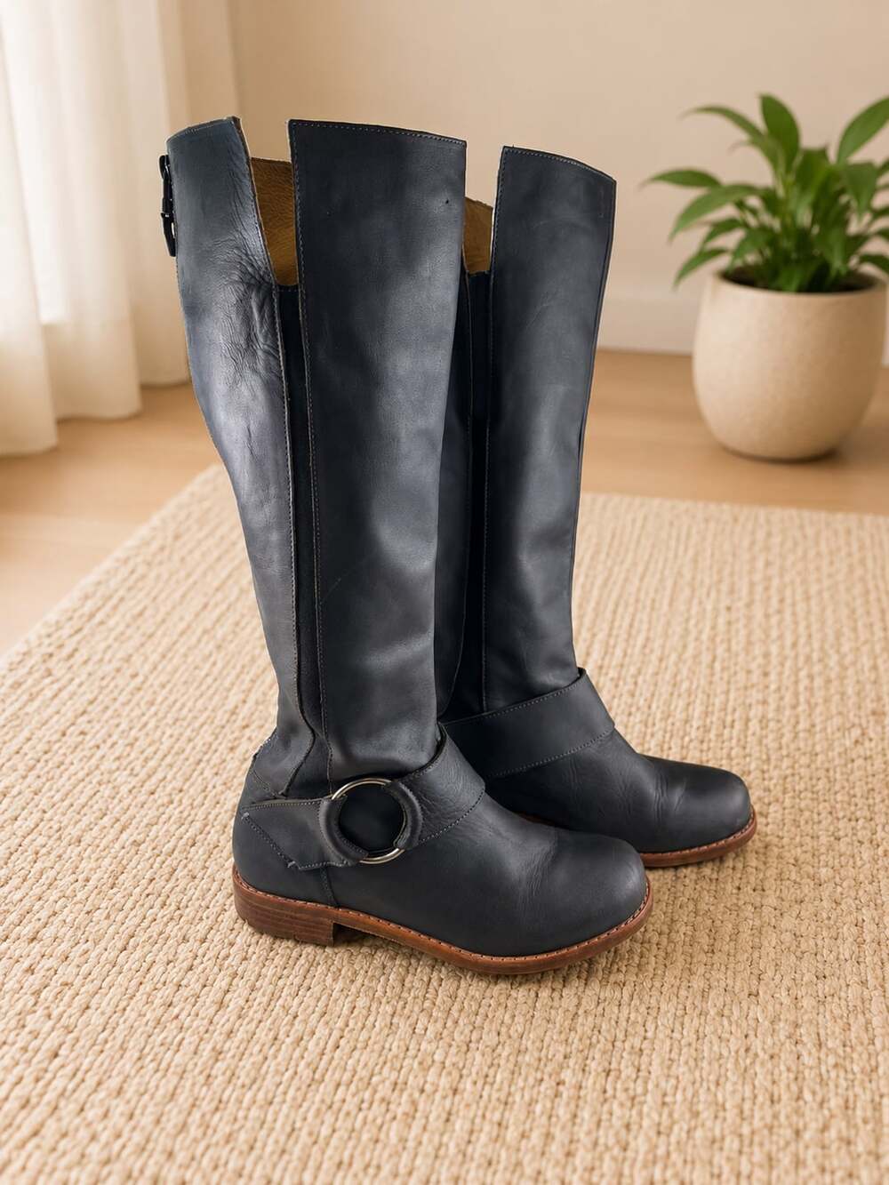 OluKai Holo Lio II Gray Leather Tall Riding Boots 6.5
